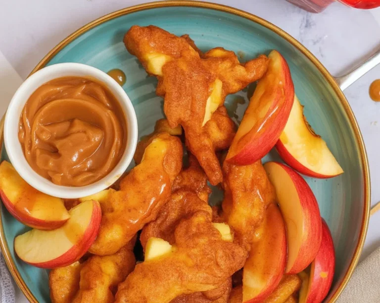 Crispy Air Fryer Apple Fries with cinnamon-sugar coating and caramel dip